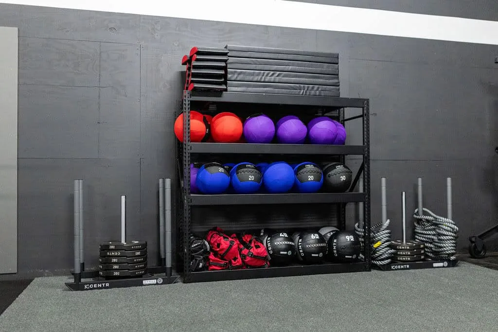 Wall balls, sleds and battle ropes in the training area